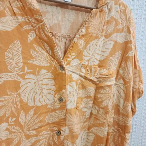 Sonoma Tropical Floral Button Front Blouse Orange Cream Plus Size 3X Rayon - Picture 5 of 12
